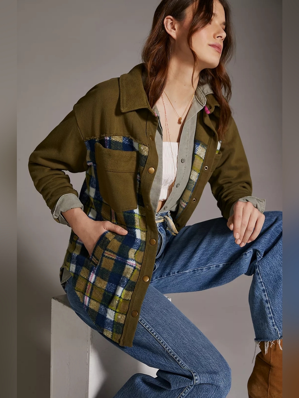 Pilcro Anthropologie Plaid Contrast Shacket Jacket In S